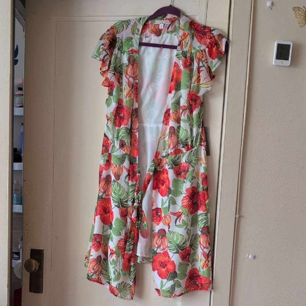 Floral Kimono with Red and Green Pattern